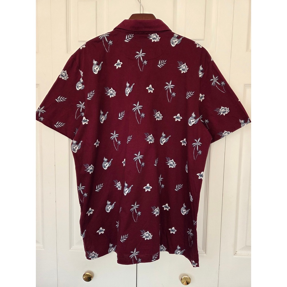 Ted Baker Polo Shirt Tropical Parrot Palm Mens 5 XL Burgundy - Picture 4 of 6